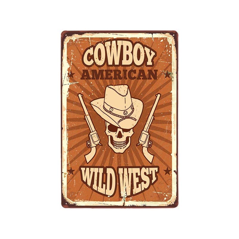 ABCDEFG Targa da parete in metallo, stile vintage, stile cowboy, stile vintage, 4 pezzi