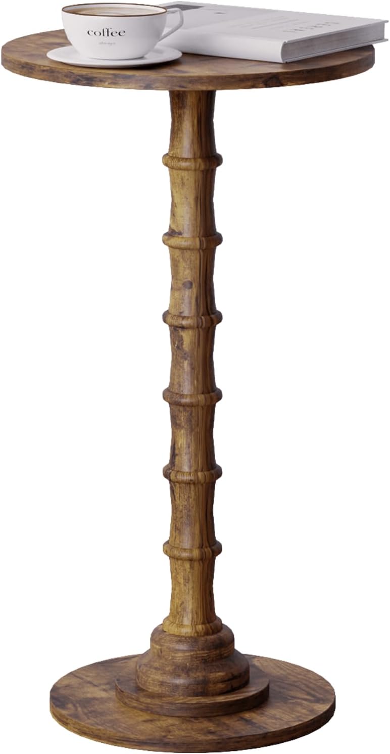 Round Side Table, Modern Drink Table for Small Spaces, Small End Table with Solid Wood Leg for Living Room, Bedroom, Corners, and Office (Rustic Brown)