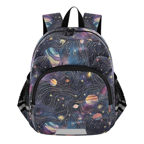 CHIFIGNO Watercolor Planets Constellations Galaxy Toddler Girl Backpack with Leash, Mini Preschool Backpacks Kids School Bag