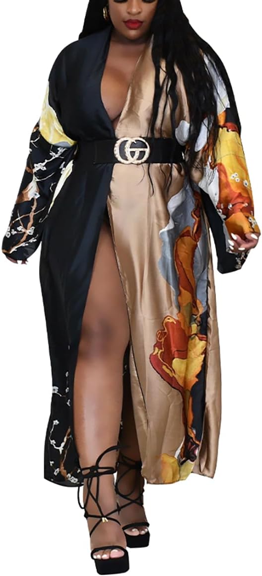 Kimono Cardigan for Women Long Boho Satin Kimono Robes Plus Size Open Front Beach Swimsuit Cover Ups Lightweight Duster