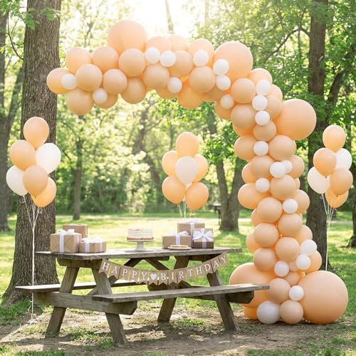 Image of RUBFAC 135pcs Nude Balloons, Latex Boho Beige Apricot Balloon Different Sizes 18 12 10 5 Inch for Garland Arch Wedding Baby Shower Gender Reveal Anniversary Birthday Party Decorations