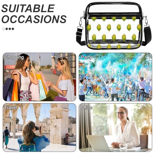 Corn Large Crossbody Bag Clear Stadium Bag Anti-Theft Side Shoulder Bags Messenger Bag with 2 Compartments4