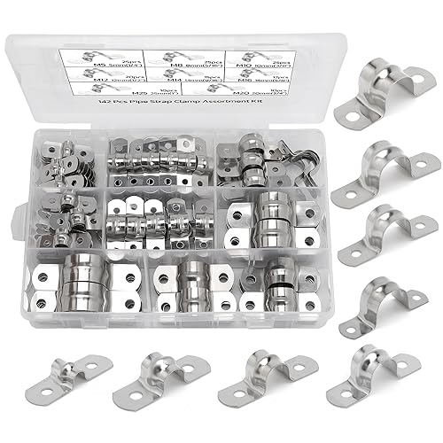 Image of 142 PCS 304 Stainless Steel Rigid Pipe Strap Two Hole Cable Strap u Bracket Pipe Clamps Heavy Duty Pipe Fasten Holder for Tube, Pipe or Wire Cord Installation (142, 8 SIZE)