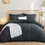 Aisbo Double Duvet Cover Set Dark Grey Seersucker Bedding Set with 2 Pillowcases, Soft Breathable Textured Puckering Bed Quilt Cover Set with Zipper (200×200cm) 3pcs
