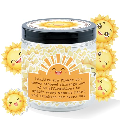 Positive Sunflower Jar 60 Affirmation Cards for Emotional Support Sunflower Gifts for Womens Mom Teacher Friend Coworker Boss Teen Christmas Stocking Stuffers Birthday Valentines Day Gift