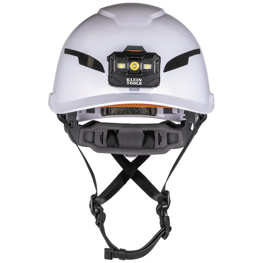 Klein Tools 60525 Casque de sécurité Type 2 avec Lampe Frontale Rechargeable, Non ventilé, Classe E, Blanc