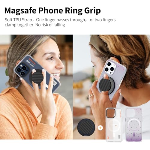 Magnetic Phone Ring Grip,Ultra Thin Phone Kickstand with Finger Loop Strap, Lightweight Phone Ring Holder for Mag Safe iPhone 16/15/14/13/12 Series (Carbon Fiber)