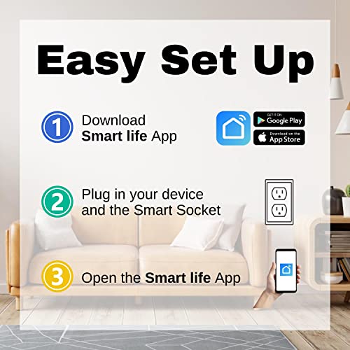 RS Smart Plug, Wifi Outlet, 15A 1875W, Works with Smart Life App, Alexa and Google Home, Timer Schedule, No Hub Required, FCC Certified and ETL Listed, 2.4G Hz WiFi Only