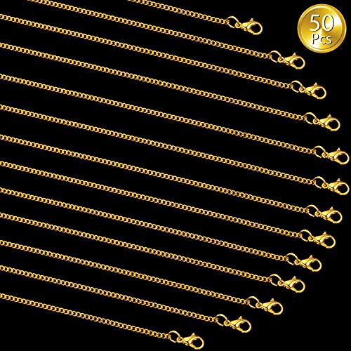 50 Pieces Necklace Chains Gold Plated with Lobster Clasps Link Necklace for Women DIY Jewelry Supplies Crafts Making (18 Inch)