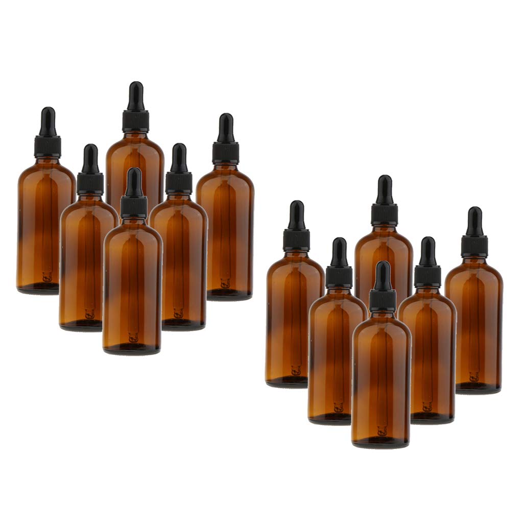 Hellery 12Pcs Amber Glass Bottles With Eye Droppers/Cap For Aromatherapy Perfume Oils