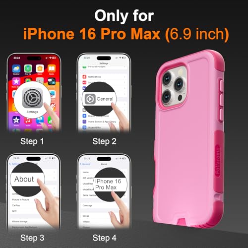 Follaroma for iPhone 16 Pro Max Case, Compatible with MagSafe, Heavy Duty Shockproof Protective Phone Case, Anti-Drop Protection, Dual Layer Magnetic Phone Cover for iPhone 16 Pro Max, 6.9", Pink by Follaroma - Used condition - Image 2