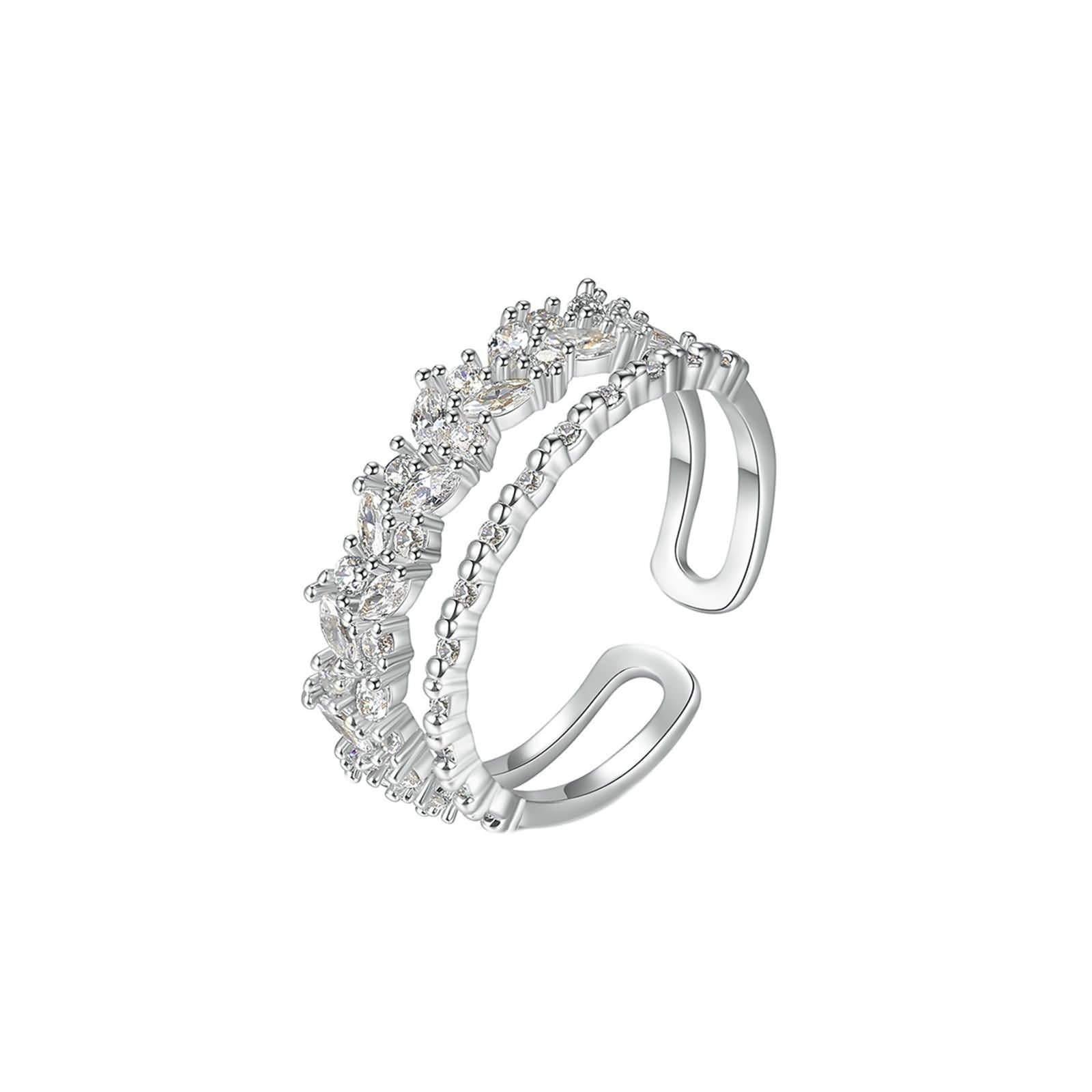 Daesar Anello Donna Oro Giallo 14K 585 585, Anelli Matrimonio Fedi Nuziali Elegante Doppia Fila Regolabile Aperto con Diamante Rotondo Anelli Fedine Fidanzamento Donna Oro