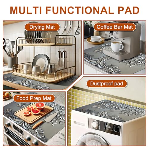 Image of HOMETITUTE Silver Floral Tree of Life Stove Covers 28x20 Diatomite Mat
