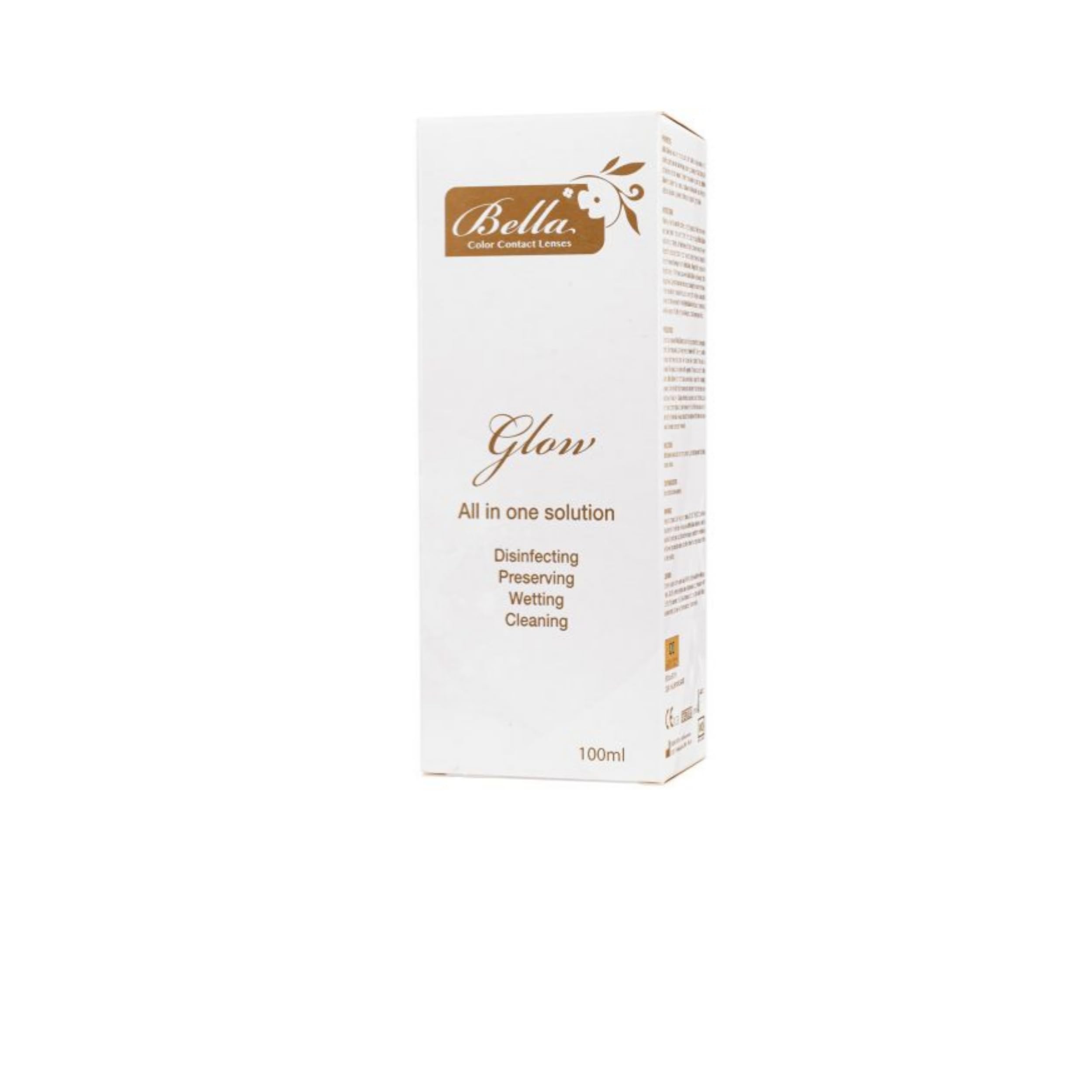 Bella Glow All In One Contact Lens Solution 100ml - Disinfecting Cleaning Wettability Formula - Daily - RGP Soft Hard Gas Permeable Lenses - Includes Travel Case - Pack of 2 - Advanced Hydration - Por