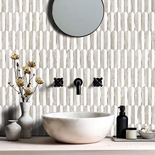 Vamos Tile Vamos Peel And Stick Backsplash Seamless Tile For Kitchen And Bathroom,White And Beige Slate Pvc Mixed Light Gold Self Adhesive Fish Scale Metal Mosaic Tiles thumb #4