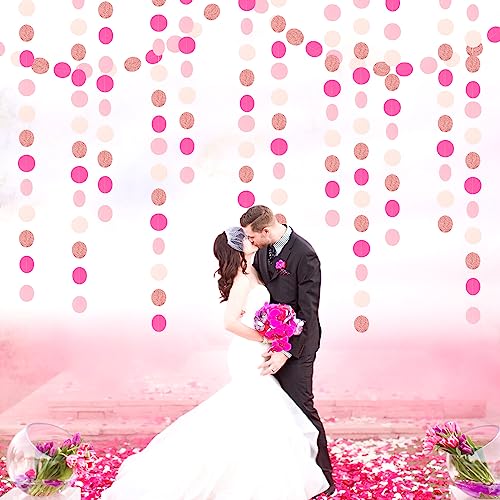 Image of Hot-Pink Rose-Gold Party Decorations Garland - 52ft Wedding Bridal Shower Hanging Decoration Streamers Banner,Baby Girl Birthday Bachelorette Engagement Mohters Valentines Day Brunch Decor Panduola