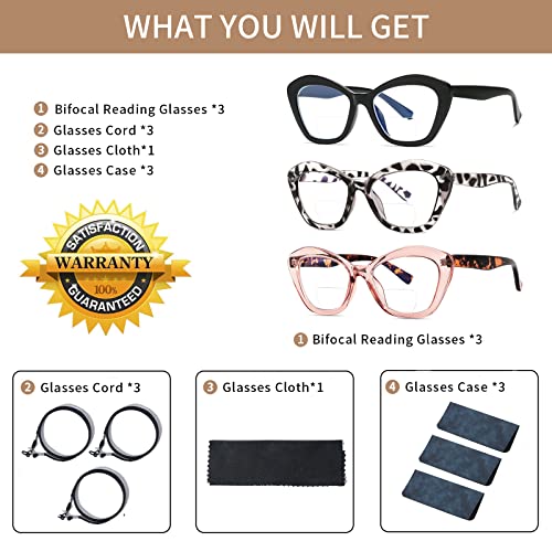 Bifocal Reading Glasses For Women Blue Light Blocking Computer Reader With Clear Top Oversized Cat Eye Frame No Line Large Stylish Ladies Eyeglasses 3Pack +1.50 #TOP6