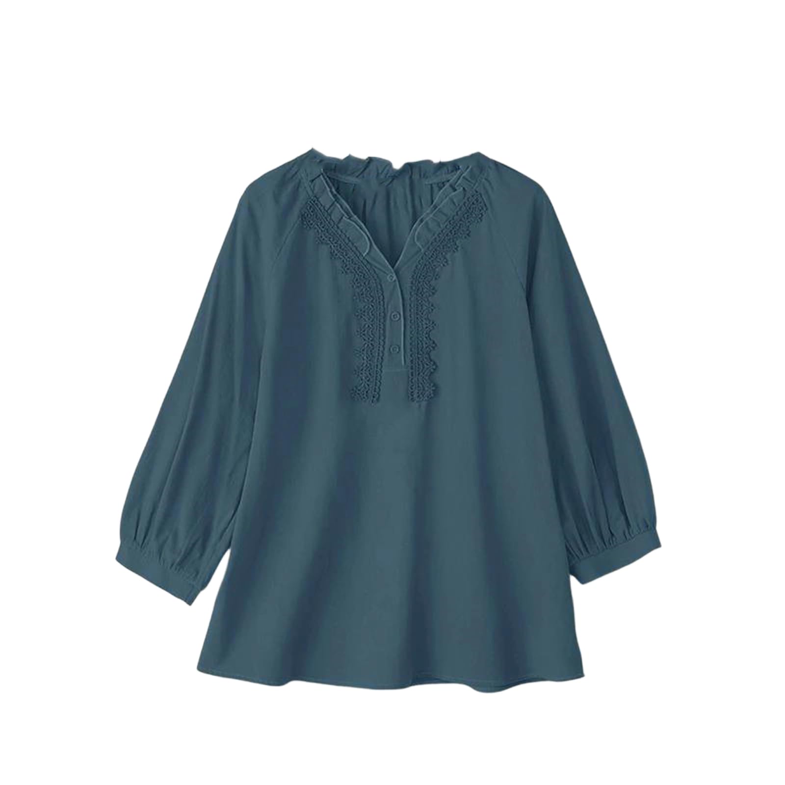 Yeuyyben Camicetta estiva da donna in cotone, casual, scollo a V, maniche a 3/4, camicia da lavoro patchwork