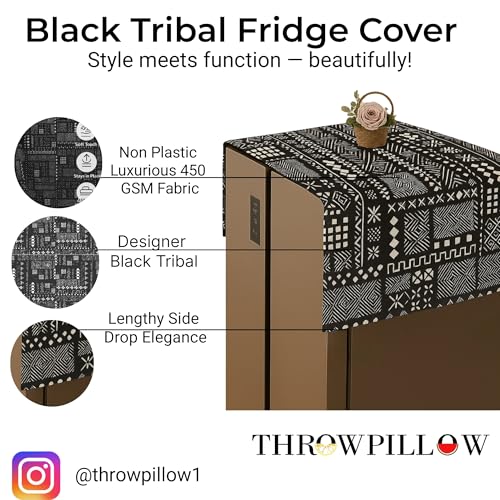 Image of Triple Door Fridge Cover 100-250L | 450 GSM Durable Fridge Top Cover with Tassels & Pockets | Fits Godrej, LG, Haier, Samsung Models | Dustproof Refrigerator Cover in Mud Cloth | WWW.THROWPILLOW.IN