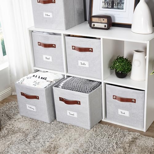 Image of DECOMOMO Storage Bins | Cube Storage Bin with Label Holders, Fabric Storage Cubes for Organizing Shelves Closet Toy Clothes (11 inch / 6pcs, Light Texture Grey)