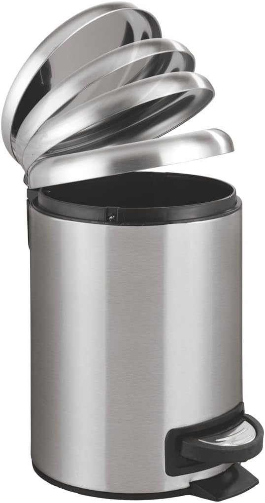 WENKO Small Trash Can with Lid and Pedal, Bathroom Garbage Can, Trash Bin with Removable Inner Bucket, Stainless Steel, Easy Close, 0.79 Gal, 9.84 x 8.86 x 6.69 in., Silver