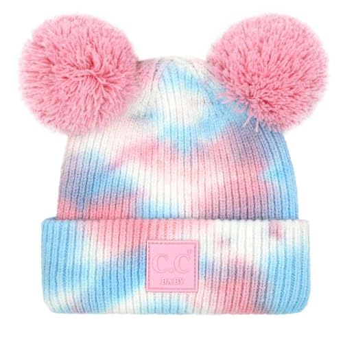 Image of C.C Kids' Babies' Soft Stretch Cable Knit Faux Fur Pom Pom Beanie Hat