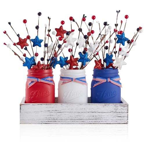 KIVIVO 4th of July Table Decorations, Mason Jar Memorial Day Decor...