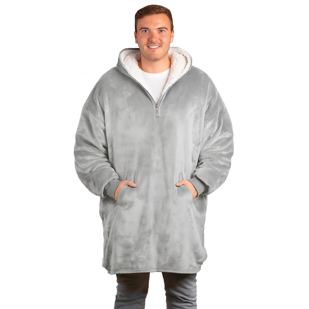 Trekki Women's Light Grey Blanket Hoodie, Oversized Hoodie Blanket, Sherpa & Fleece Wearable Blanket Hoodies For & Men (Light Grey)