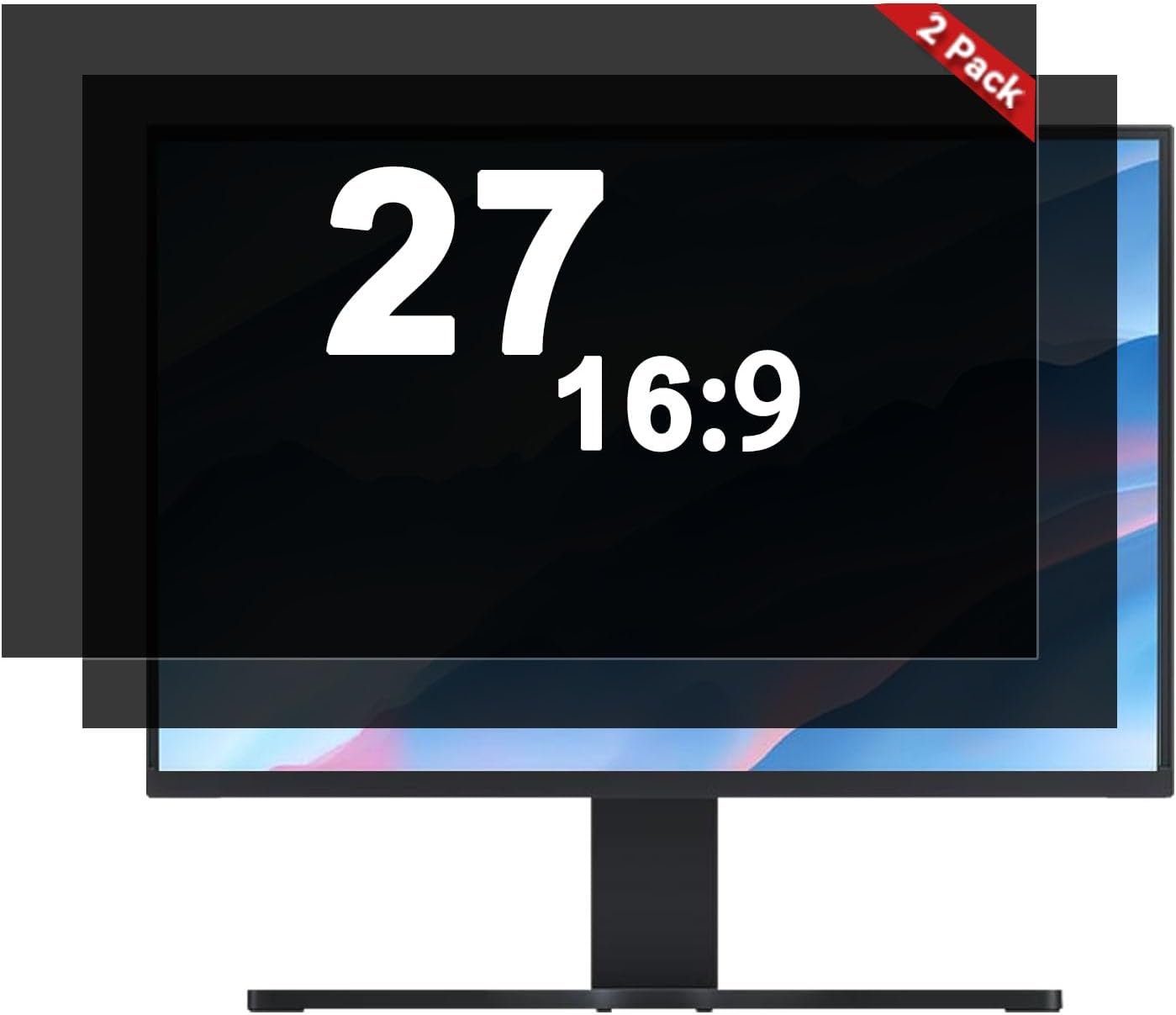 [2 Pack] 27 Inch Computer Monitor Privacy Screen for 16:9 Aspect Ratio - Anti-Glare, Blue Light Filtering, Eye Protection, Removable Anti-Scratch Privacy Shield Screen 27in 27.0'' Widescreen (16:9)