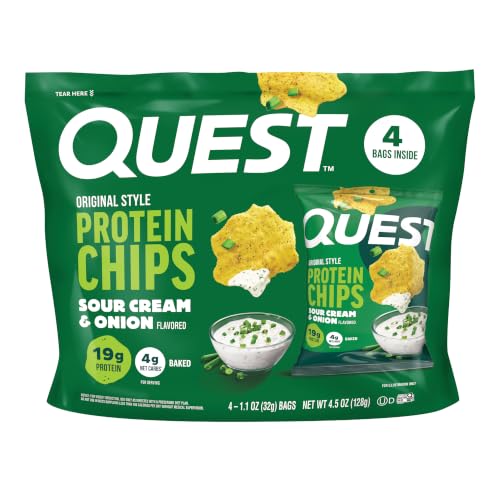 Image of Quest Nutrition Sour Cream & Onion Protein Chips, 19g Protein, 4g Net Carbs, Low Carb, Gluten Free, 1.1 oz, 4 count