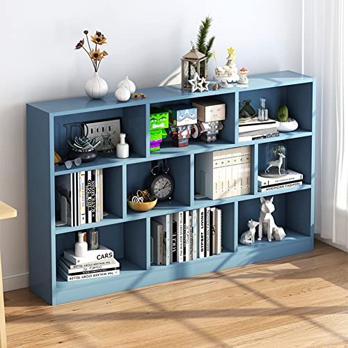 Image of IOTXY Open Shelf Low Bookcase - Wooden 3-Tier Cube Bookshelf, Bright Blue