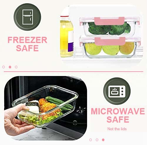 KOMUEE 30 Pieces Glass Food Storage Containers Set, Meal Prep Containers Set with Snap Locking Lids, Airtight Glass lunch Containers, Microwave, Oven, Freezer & Dishwasher,Pink
