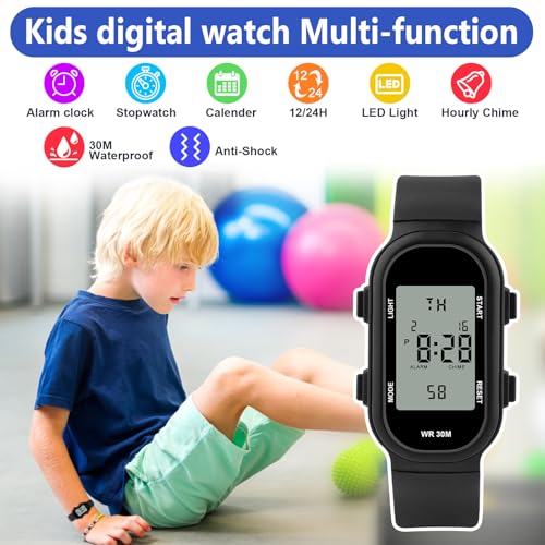 Image of Juboos Kid's Digital Watch for Boys and Girls, Waterproof LCD Digital Sports Kids Watch with 7 Color LED Lights, Stopwatch, Alarm