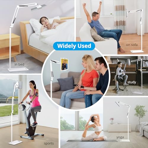 Image of Adjustable Tablet Floor Stand Universal 360-degree Rotatable Metal Tablet Holder Phone Stand Compatible iPad /iPhoneX /iPad Pro 4.5~12.9 Inch-Screen for Kindle,Phone (White)