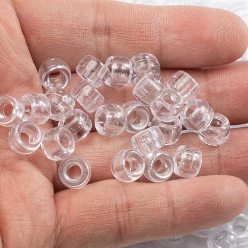 Image of Gxueshan 1000 Pcs Acrylic Translucent White Clear Pony Beads 6x9mm Bulk for DIY Friendship Bracelet Necklace Jewelry Making Earring Hair Braiding Braids Kandi Beads