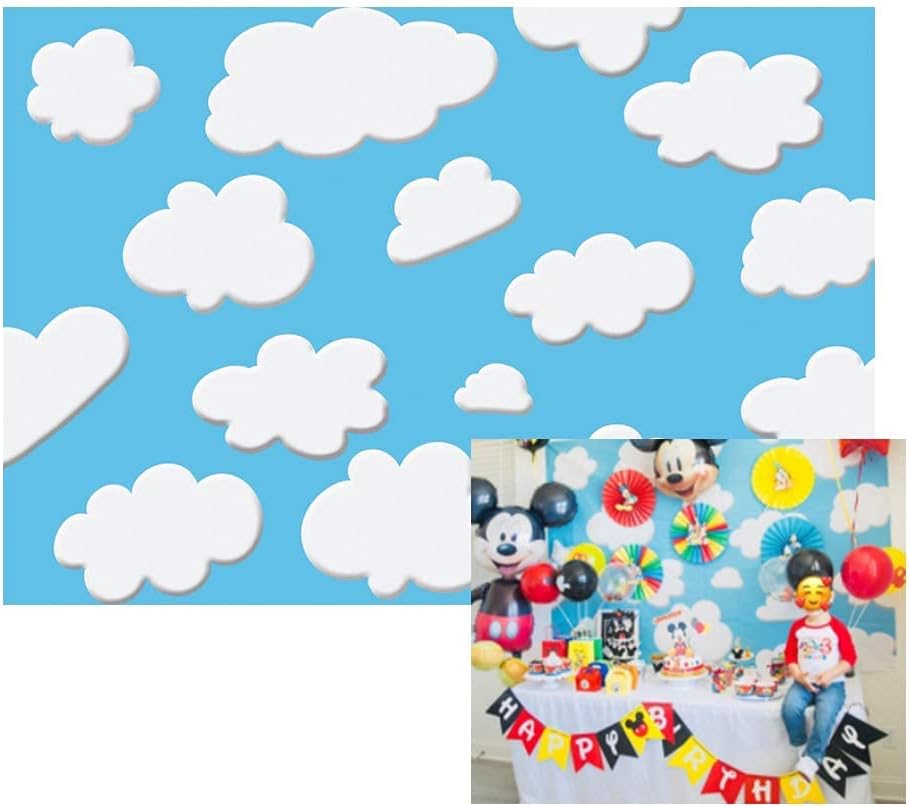 Baocicco 7x5ft Cartoon Baby Shower White Clouds Blue Backdrop Photography Background Birthday Party Baby Kids Boys Photo Portraits Room Wallpaper Decor Photo Studio Props