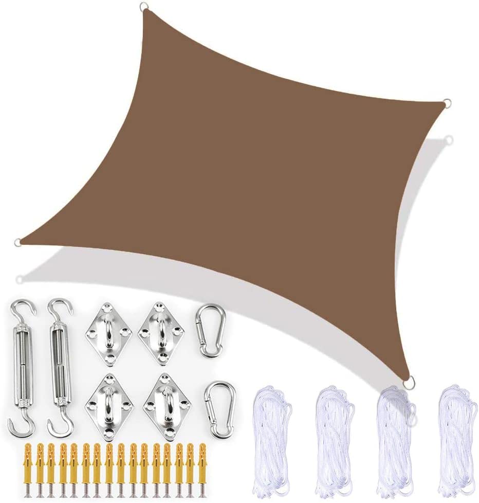 Voile d'ombrage imperméable et toile solaire anti-UV lavable avec kit de fixation complet