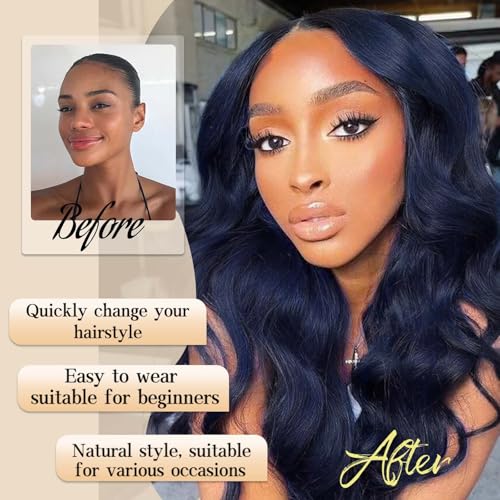 Image of AISI HAIR Dark blue Wigs for Women, Long Wavy Lace Hairline Middle Part Synthetic Heat Resistant Wig for Daily Party-26 Inch