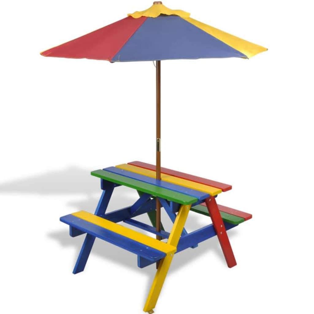 tavolo da esterno tavolo terrazzo Tavolino da salotto Terrace Tavolo e Panchine per Bambini con Parasole Legno Multicolore Adatto per giardini, terrazze e balconi