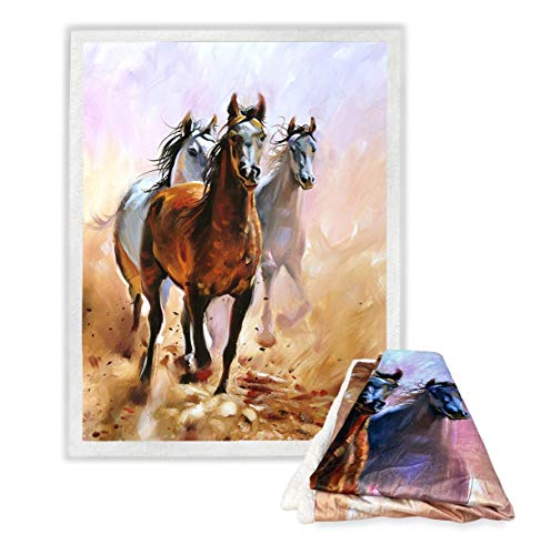 Tex family Plaid Couverture Polaire Sherpa Fantasy HD Chevaux Peinture