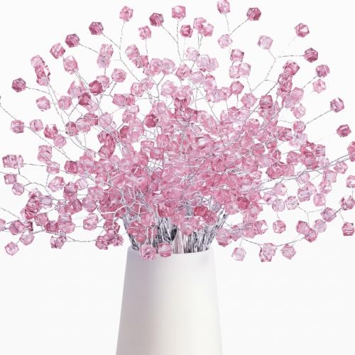 Crowye 50 Pcs Crystal Picks for Christmas Tree, 12 Inch, Pink
