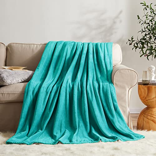 KMUSET Fleece Blanket Throw - Teal, Lightweight, Super Soft, Cozy Luxury Bed Blanket