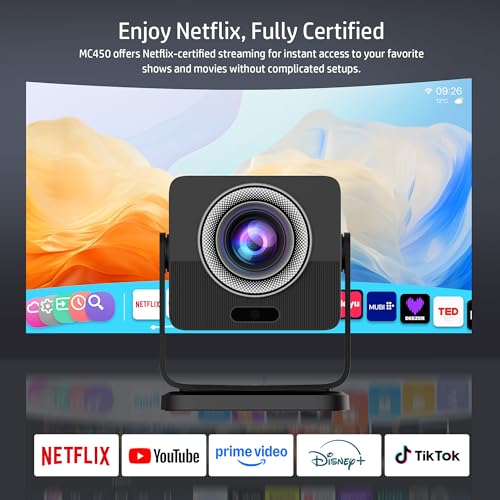 Image of HP Short Throw Smart Mini Projector with Official Licensed Apps | 4K Supports, Voice Control, Auto Keystone, WiFi and Bluetooth, Portable for Bedroom, Home Theater and Outdoor Movies