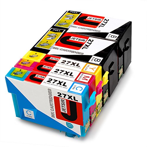 JETSIR Reemplazo de cartuchos de tinta con la fuerza de trabajo para Epson 27XL 27, WF-3620 WF-7610 WF-7620 WF-3640 WF-7110 1set + 1BK