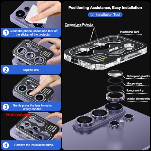Image of WSKEN for Samsung Galaxy S26 Ultra Camera Lens Protector - Ultra Thin Case Friendly, 9H Shatterproof Tempered Glass with Anti Scratch Metal Circle Camera Screen Protector Cover Accessories, Glitter Violet