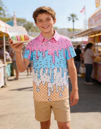 Cuddomper Boys Polo Golf Ice Cream Cone Shirt Baseball Clothes 13-14 Years - image 5