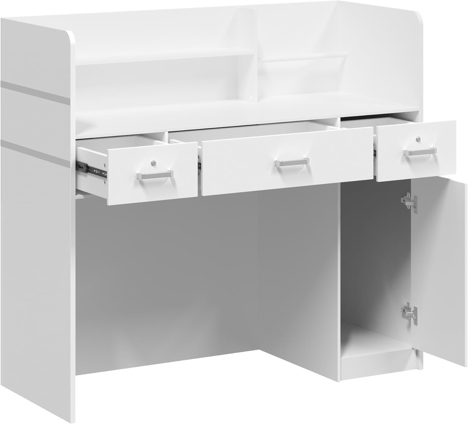 Timechee Small Executive Reception Desk, White Front Business Work Desk with Storage Drawers and Door, Reception Counter Computer Table with Shelves and Document Holder, Office Cashier Table for Salon