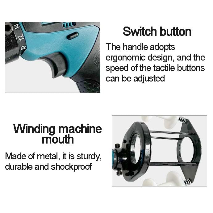 Máquina de bobinado de bobina, máquina de envoltura de cinta, batería de litio dual de 12 V con apertura de 70 mm para una estanqueidad ajustable y mango ergonómico para espirales y bobinas de motor