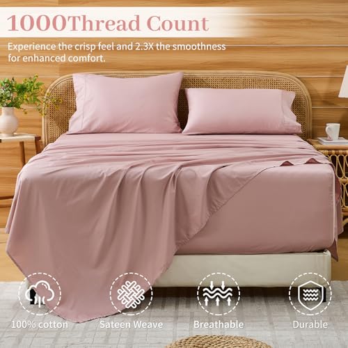 Image of Bedlifes 1000TC Egyptian Cotton Queen Sheets, 4Pcs 18-24 inch Extra Deep Pocket | Cooling & Breathable, Ultra Soft, Hotel Comfort, Sateen Weave, OEKO-TEX Certified, Easy-Care Machine Washable
