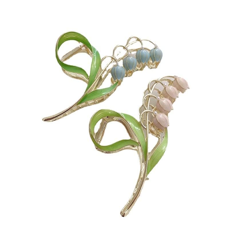 Miniatura 5 de Pinzas para el cabello con flores de lirio de los valles rosados, orquídeas grandes, antideslizantes, fuertes pinzas de metal para sujetar el